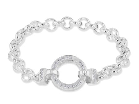 Sterling Silver 19cm Zirconia Fancy Boltring Belcher Bracelet on Sale