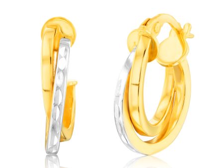 9ct Yellow and White Two-Tone Gold Elongated Hoop Earrings on Sale