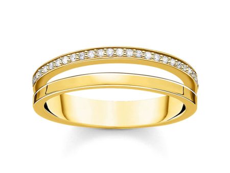 Gold Plated Sterling Silver Thomas Sabo Charm Club Zirconia Double Band Ring For Discount