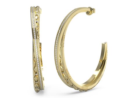 Guess Gold Plated Stainless Steel 52mm Matelasse And Pave Hoop Earrings Online Hot Sale